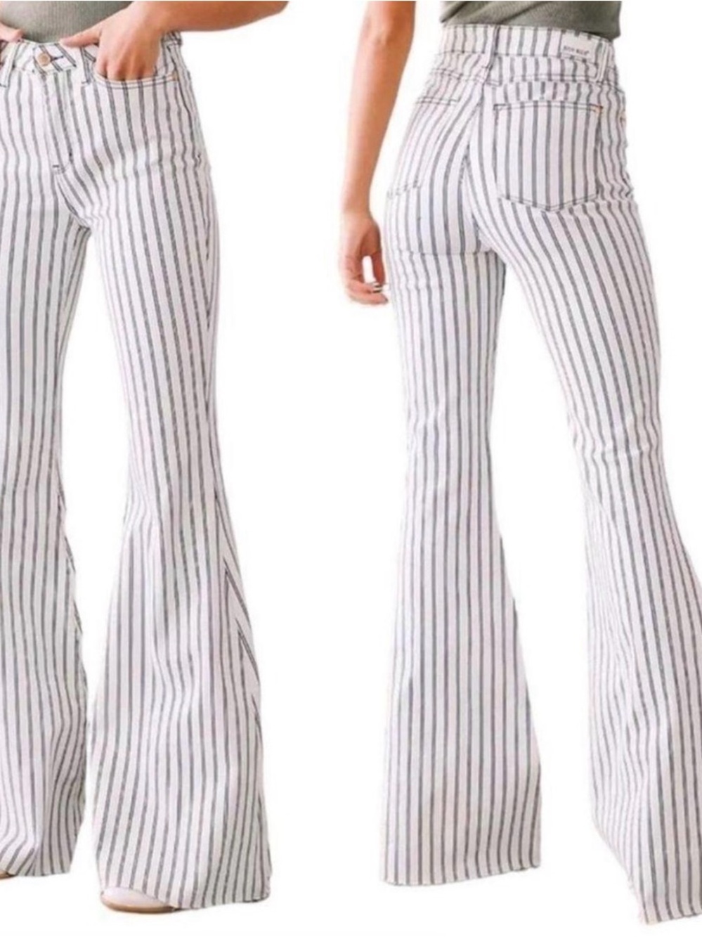 Striped White & Blue Flared Pants